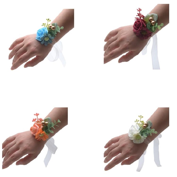 4 Pezzi Corsage da Polso Rosa Corsage Floreale Sposa Braccialetto Decorazioni per Mano per Sposa, Damigella d'Onore, Feste di Ballo, Cerimonia