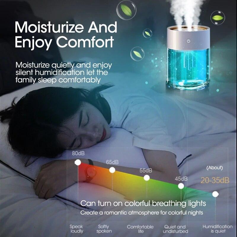 2L Air Humidifier For Home USB Large Capacity 3 Nozzle Heavy Fog Air Purifier With LED Lamp Ultrasonic Essenti OIL Diffus Aroma