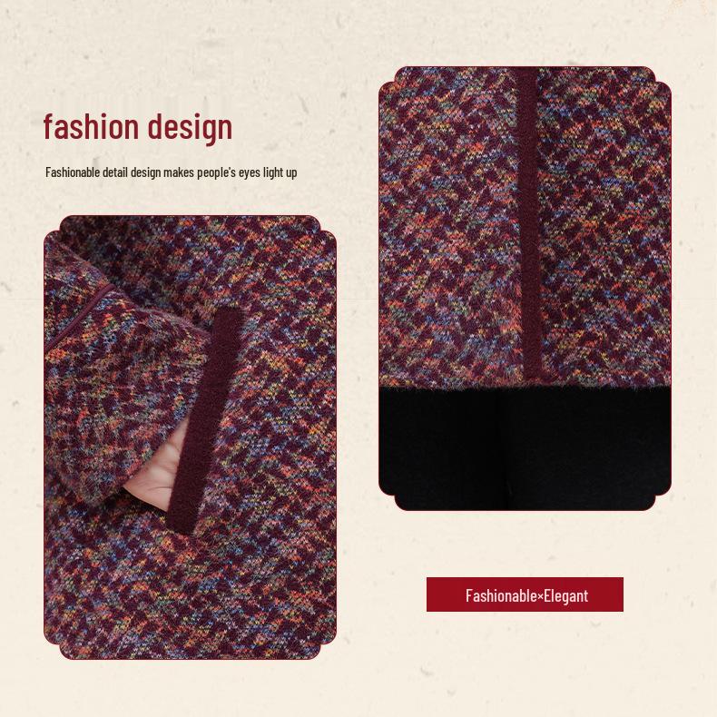 Mom's Winter Wool Coat for Middle-aged & Elderly: Thick Velvet Wool Top for Autumn/Winter, Grandma's Warm Outfit