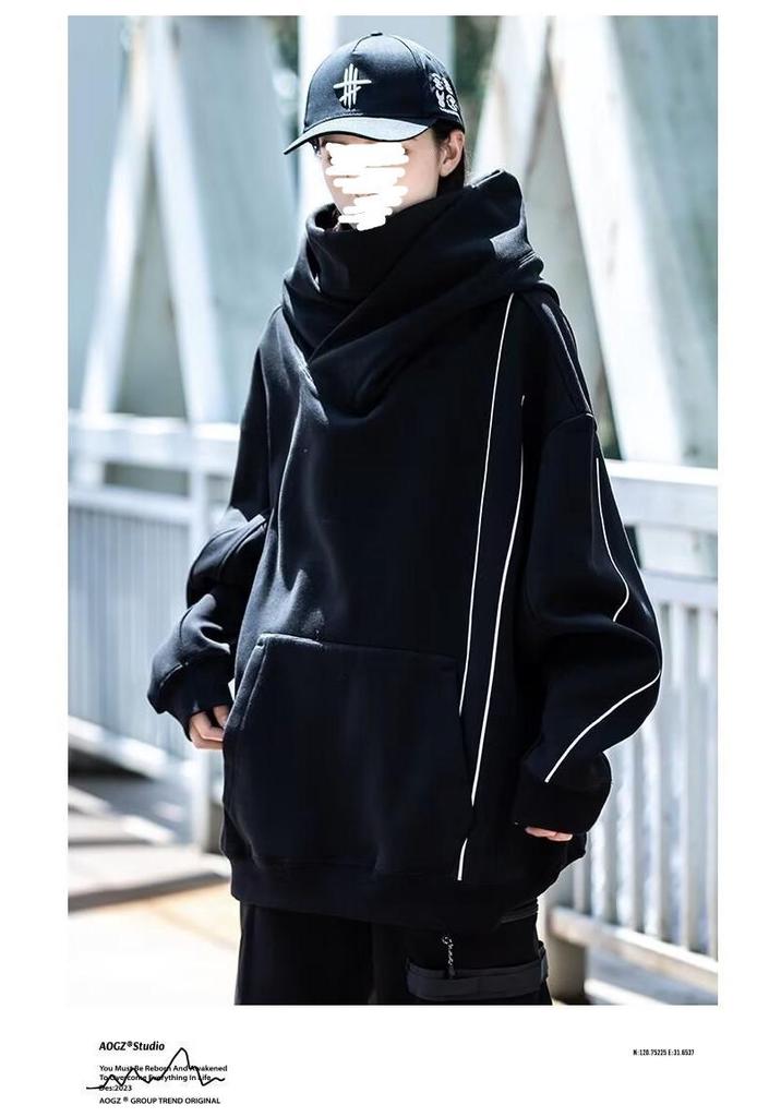 Unisex High-Neck Hooded Sweatshirt - Heavyweight, Casual, Loose-Fit Jacket for Spring, Autumn, Winter; Trendy Couples' Top for High Street Style