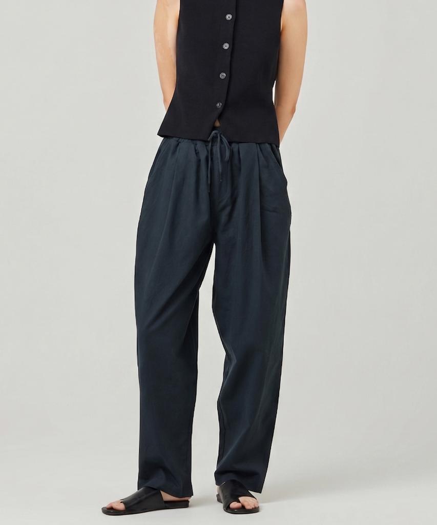 EASE Linen Elastic Waist Pants [Oversized Fit]_Navy_Unisex