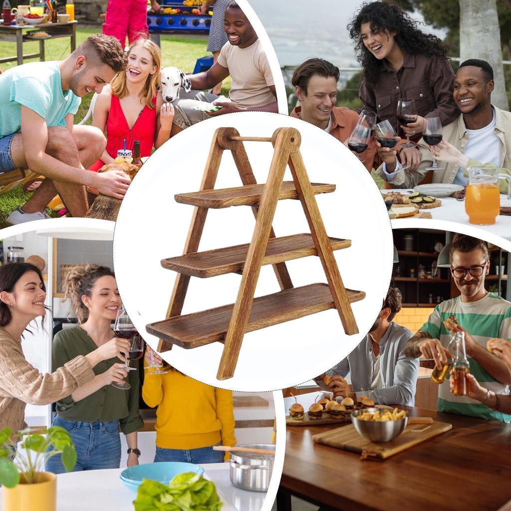 3 Tier Serving Tray 3 Tier Rectangle Wooden Plate Detachable Wood Serving Tray For Party Fruit Dessert Table Cake Snack Pastry Set