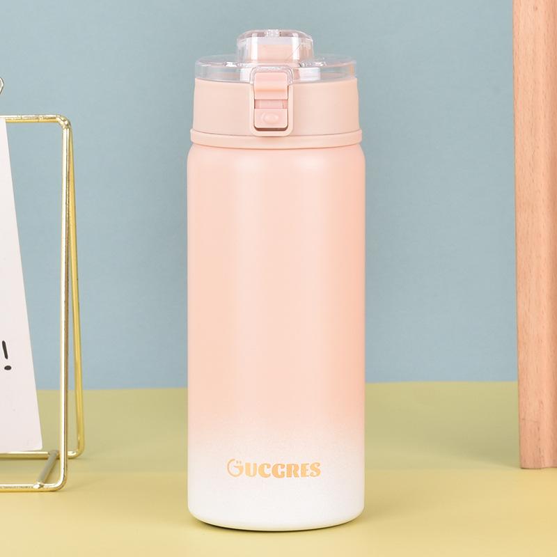 Stainless Steel Non-printing Thermos Cup High Appearance Level Ins Wind Bounce Cup Straight Drink Silicone Handle with Tea Separator Cup