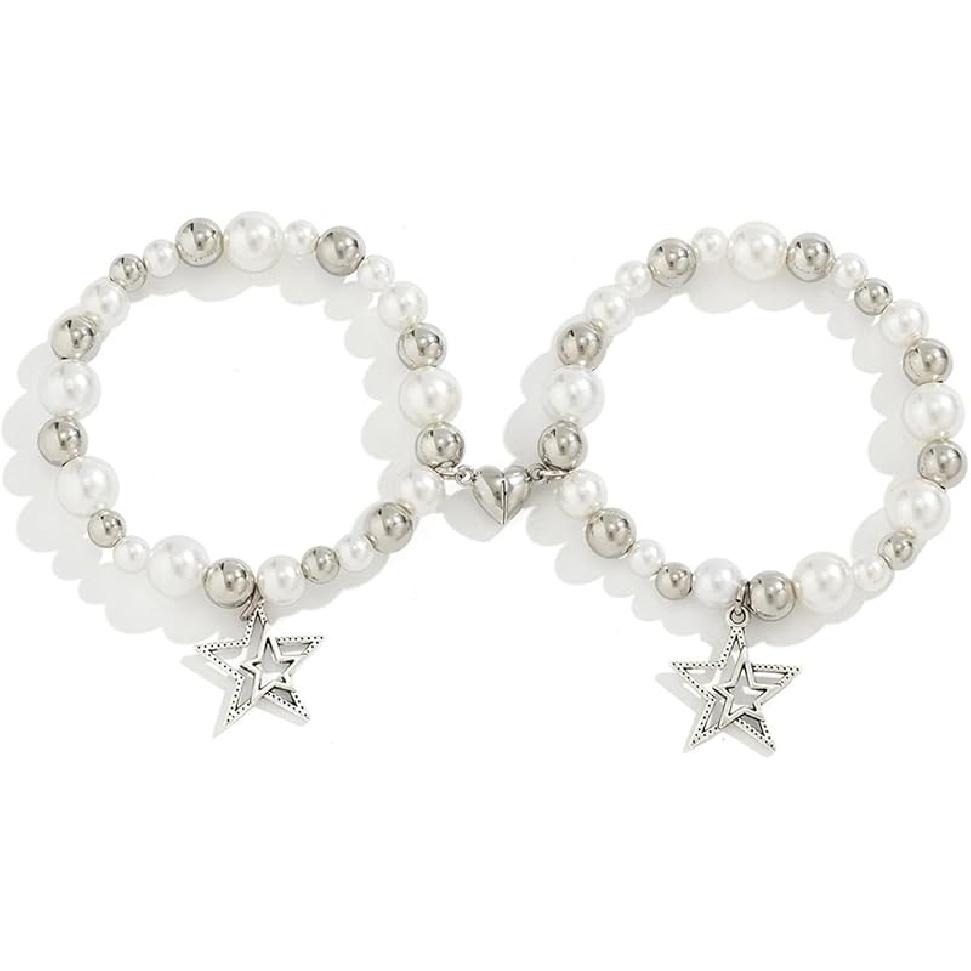 1/2Pcs Set Y2K Star Pearl Heart Crystal Chain Adjustable Aesthetic Bracelet Grunge Gift for Women Jewelry Gifts Punk Gothic Link Dainty Bracelet
