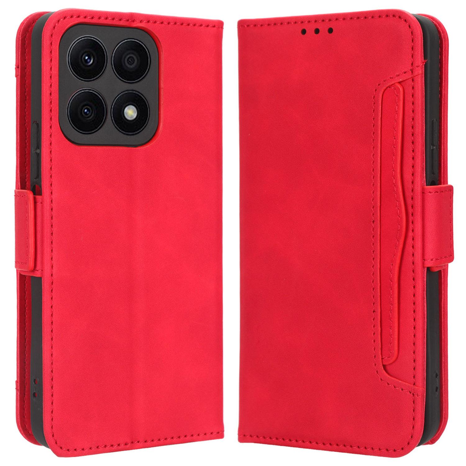 

Для Honor X8a 4G чехол-кошелек-раскладушка для телефона из искусственной кожи с подставкой и несколькими отделениями для карт Red