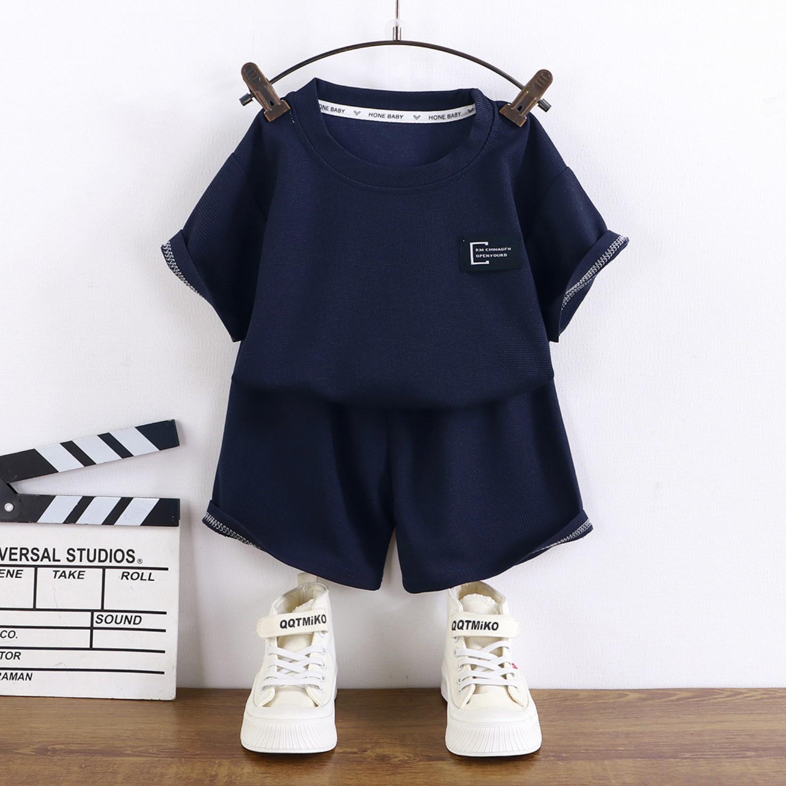 

Детский костюм с короткими рукавами для мальчиков, летняя мужская футболка из хлопка, детская одежда, одежда для девочек, детская одежда 120 тёмно-синий