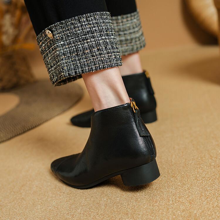 Fashion NEW Autumn/Winter Women Boots Round Toe Chunky Heel Shoes Genuine Leather Shoes for Women Soft Ankle Boots Elegent Modern Boots
