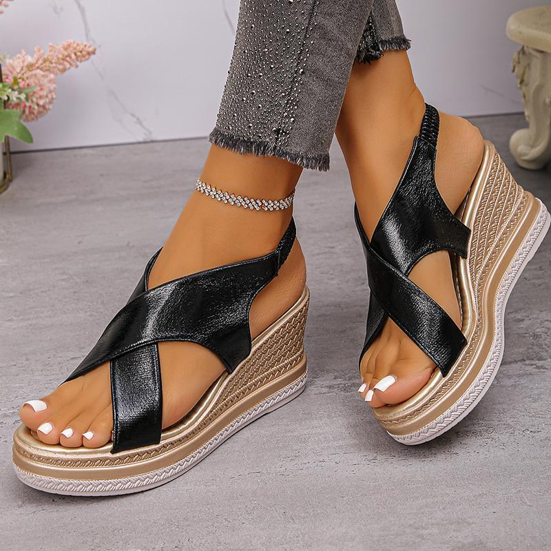 Fashion Gold Chunky Platform Sandals Women 2025 Summer Slip On Cross Strap Wedges Sandles Woman Plus Size High Heel Rome Sandalias Mujer