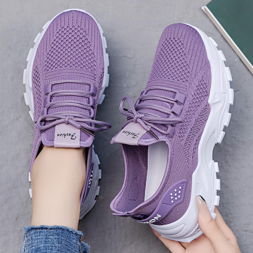 Shoes women's new large-size sneakers breathable heightening shoes shallow-mouth lace-up women's shoes lightweight soft-soled single shoes 43