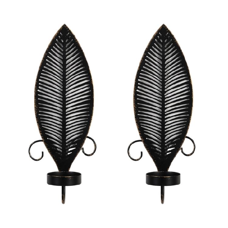 Schwarze Kerzenhalter Wandleuchten mit Blattdetails zur Ergänzung von Wärme für Schlafzimmer und Wohnraum