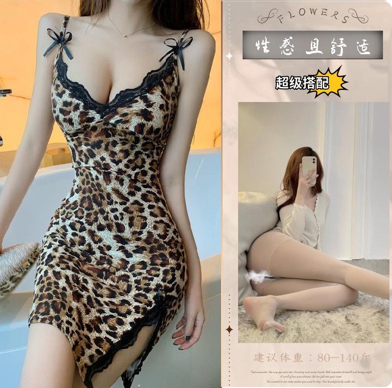 Sexy lingerie leopard print suspender nightgown passion seduction lace bed flirting suit flirting lingerie