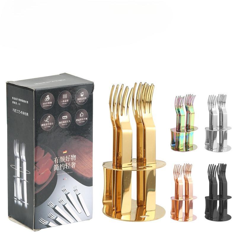 304 Stainless Steel Fruit Fork Set Creative 6 Pcs Fruit Fork Dessert Fork Moon Cake Fork Cake