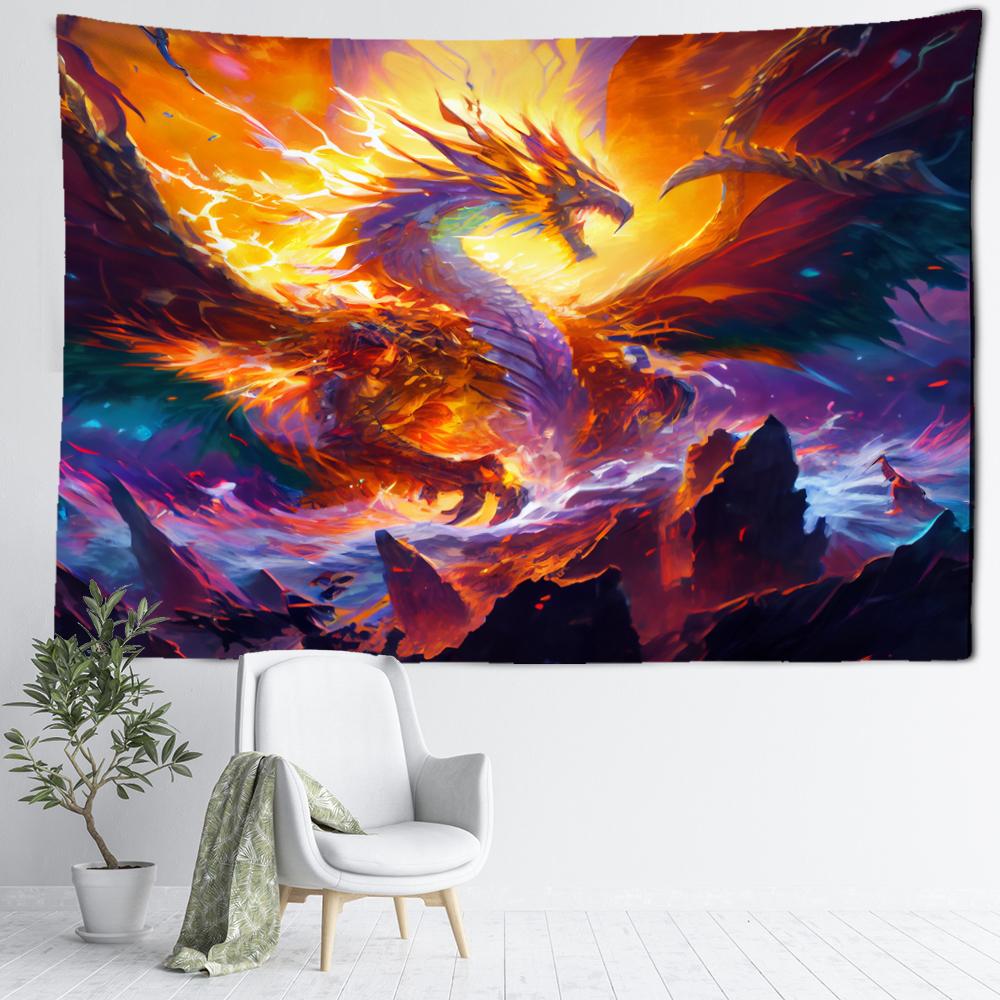 Peak Fire Dragon Tapestry Wall Hanging Cartoon Kawaii Abstract Art Mysterious Witchcraft Hippie Dormitory Home Decor