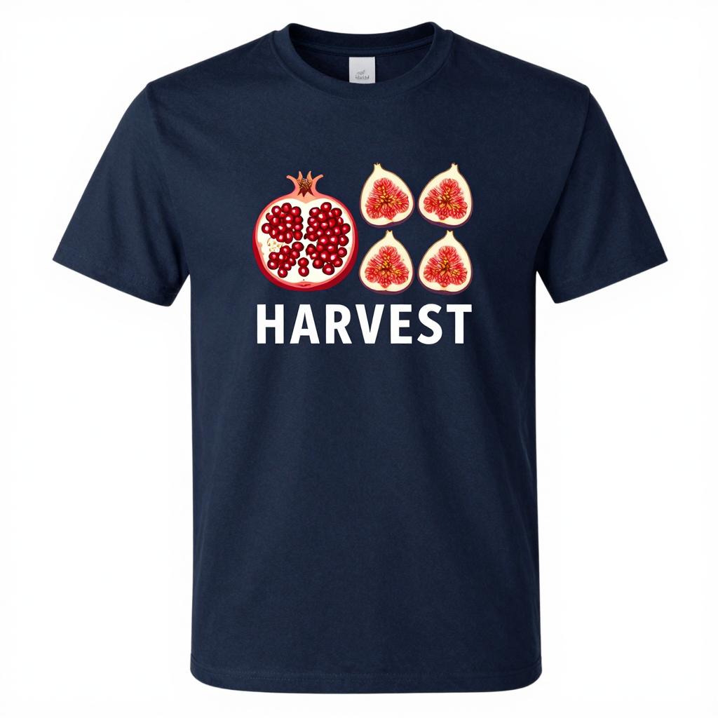Harvest Letter With Pomegranate And Fig Graphic Tshirt Unisex Unisex Fall Season Cotton Tee Casual Short Sleeve Tops