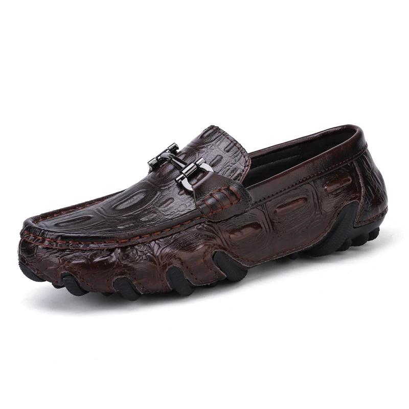 Men Casual Shoes Genuine Leather Crocodile Style Luxury Brand Mens Loafers Moccasins Slip on Black Driving Shoes Plus Size 38-47