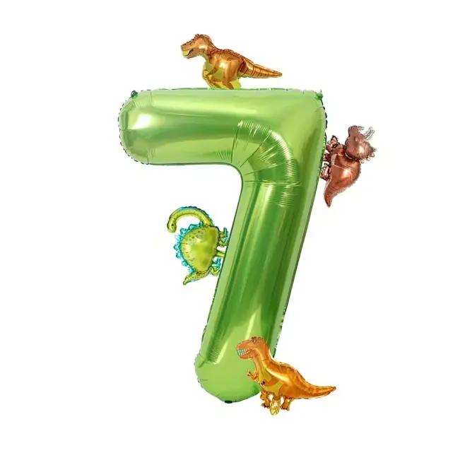 6 Stück /Set 40 Zoll Großer Aluminiumfolien-Zahlenballon Mit Niedlichen Mini-Dinosaurier-Ballons Für Geburtstagsfeier Jubiläumsdekoration