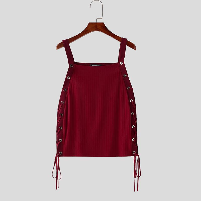 

INCERUN Летние мужские топы-майки без рукавов с бретельками и повязками в рубчик L