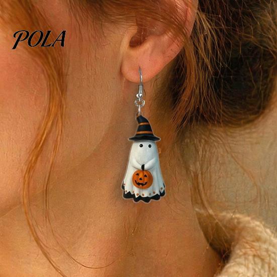 Holiday Themed Jewelry Cute Ghost Earrings, with Pumpkin Wizard Hat Decor, Lightweight Acrylic Earrings Halloween Drop Pendant Party Smooth Edge