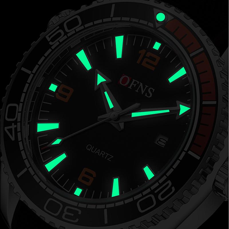OFNS Top Brand New Man Simple Business Quartz Watch Calendar Luminous Waterproof Watch Fashion One-way Rotating Bezel Mens Watch