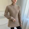 2025 Autumn/Winter Women's Cashmere Sweater Dress - Slit Neck, Lazy Style Wool Knit
