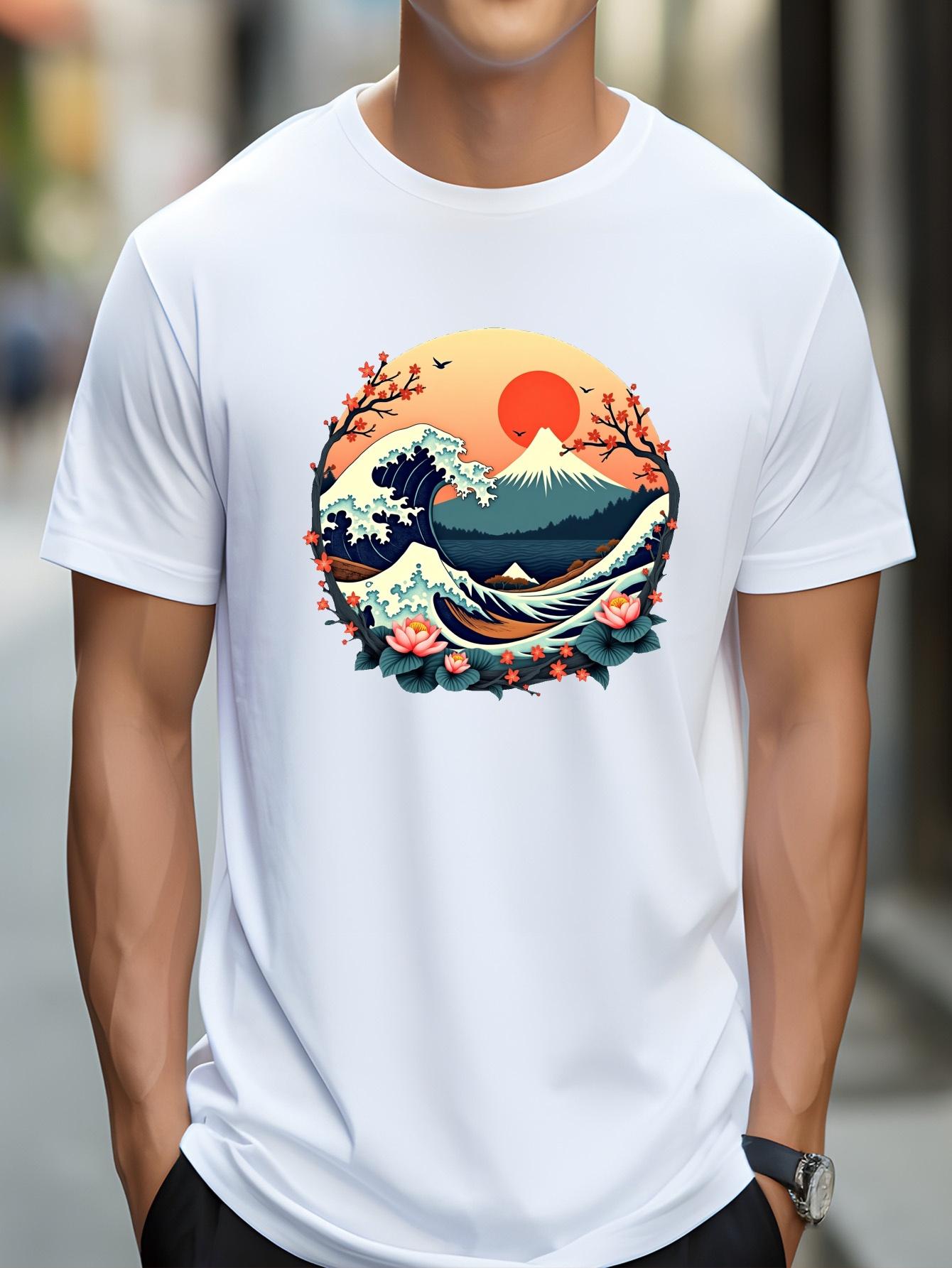 Circular Landscape Scene Cotton Men s T-shirt S