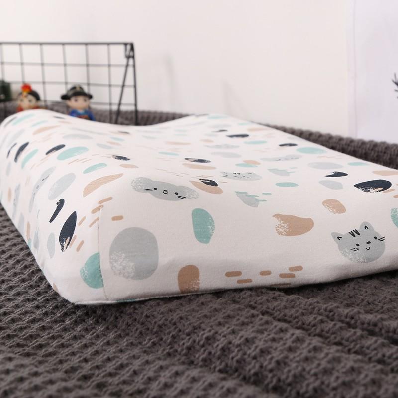 Kids Memory Foam Pillow With Cotton Cover Wave Shape Toddler Sleep Support 58x33x5-7cm
