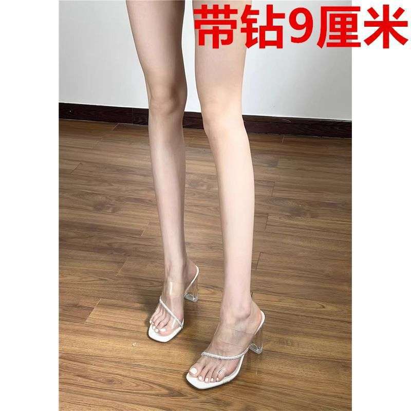Pantofi cu toc înalt pentru femei îmbrăcăminte exterioară 2025 vară nouă modă vârf rotund toc gros papuci de cristal sandale de damă femei