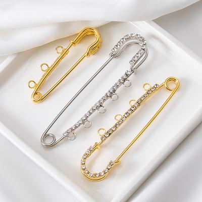 5pcs Rhinestone Large Safety Pins Crystal Brooch with 3/4/5 Loops for DIY Blankets Skirts Knitted Fabric Crafts Jewelry Findings