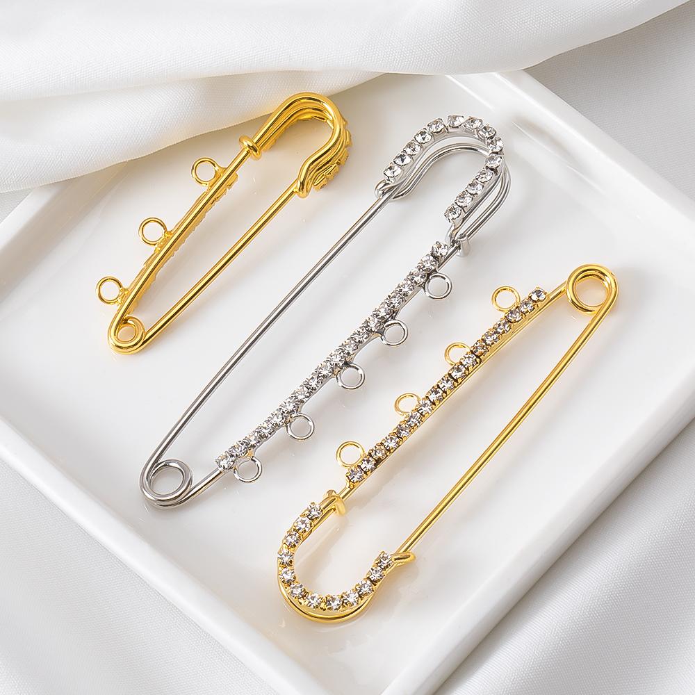 5pcs Rhinestone Large Safety Pins Crystal Brooch with 3/4/5 Loops for DIY Blankets Skirts Knitted Fabric Crafts Jewelry Findings