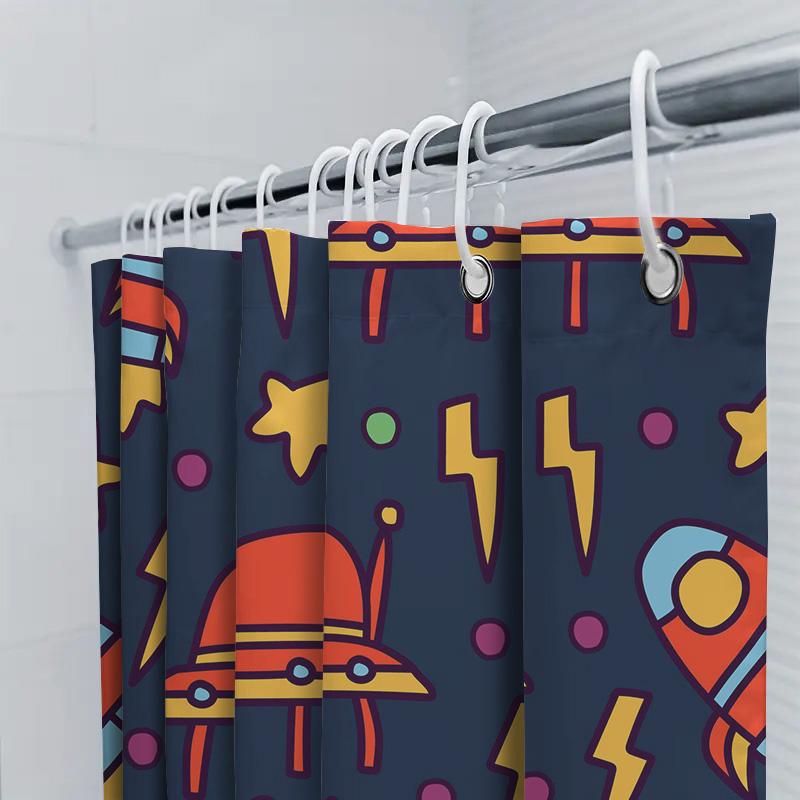 Stylish Space Pattern Shower Curtain For Bathroom Decoration Waterproof Fabric With Hooks