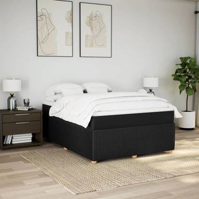 VidaXL Slatted Bed Base with Mattress Black 140x190 Cm Fabric 3285569
