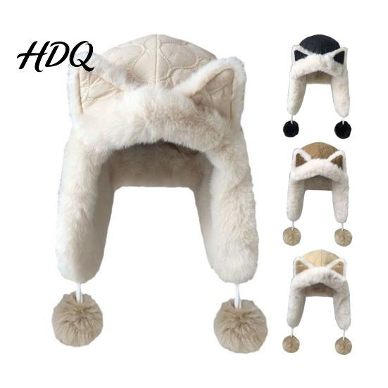 Outdoor Activity Thermal Cap Women Trapper Hat with Ear Flaps Cute Fox Ears Fleece Lined Winter Hat Warm Fuzzy Windproof for Cold Weather Walking