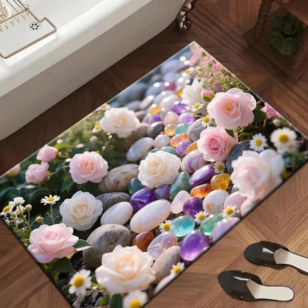 

Vintage Diamond Flower Bath Mat Super Absorbent Thickened Bathroom Shower Mat Soft Non Slip Bathtub Floor Rug Home Decor