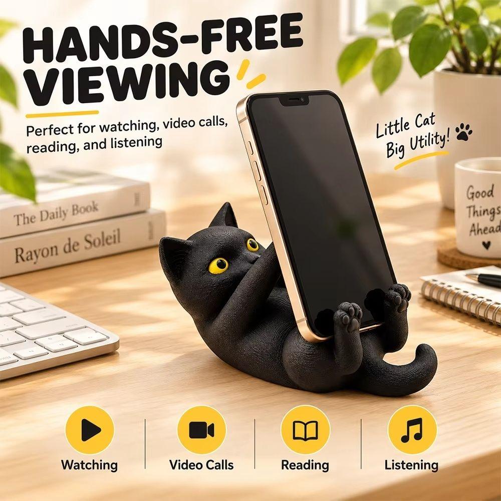 Kitten-Shaped 3D Printed Phone Stand Black Cat Desktop Phone Holder Home Study Bedroom