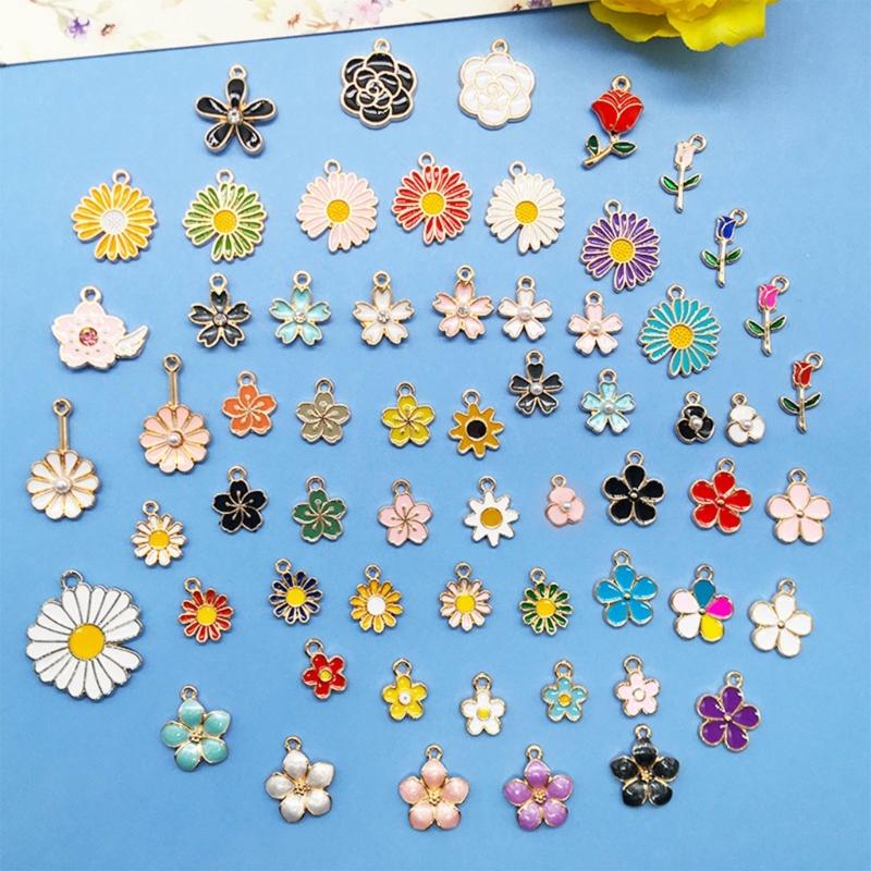 Set of 60 Flower Charm DIY Oil Drop Pendants Jewelry Making Supplies Alloy Material Perfect for Earrings and Necklaces
