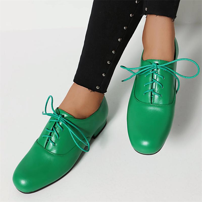Mocassins Confortables pour Femmes Mode à Lacets Noirs Blancs Verts Ballerines Chaussures de Fête Danse Chaussures Oxfords Féminines Grande Taille