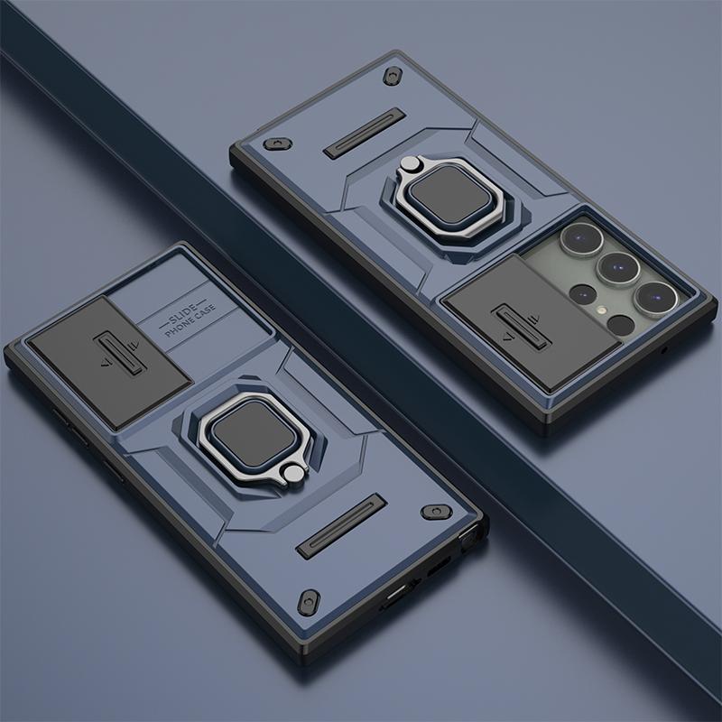 For Samsung S25 Ultra S25 Plus S24 FE Slide Camera Lens Armor Hard Protection Cover for Galaxy S 25 S25+ Magnetic Ring Holder Case