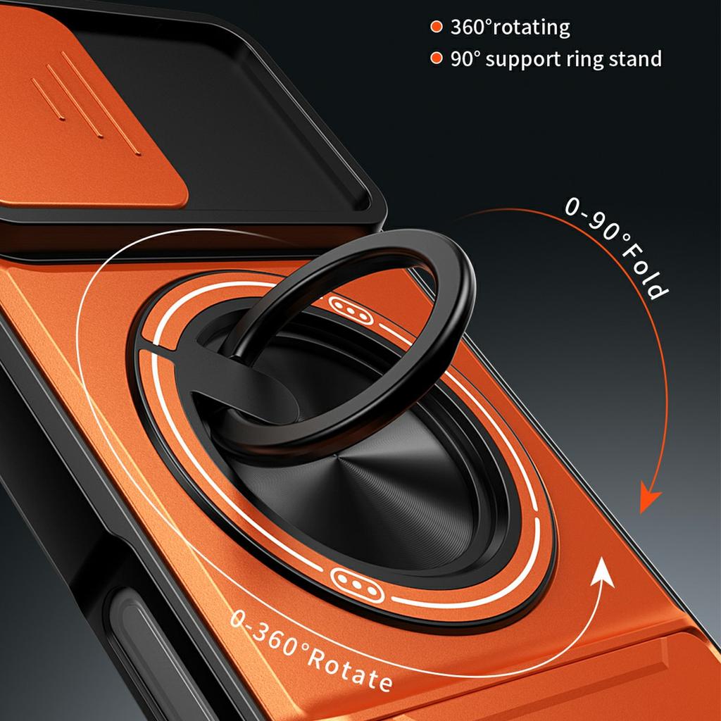 For iPhone 17 Case Compatible with MagSafe Ring Holder Foldable Kickstand TPU PC Phone Cover with Camera Lens Slider