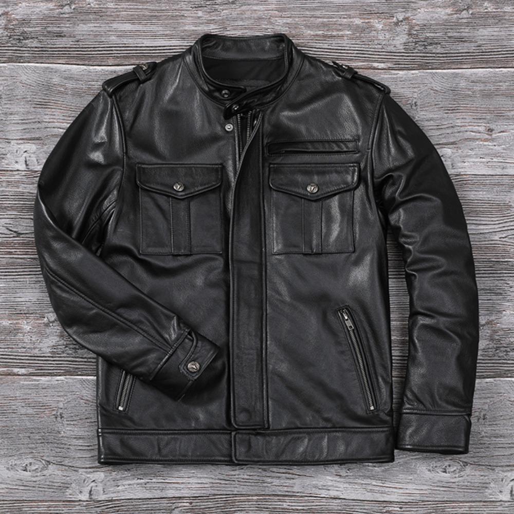 Chinese Size Men Leather Jacket Style Genuine Cowhide Coat Soft Slim Fit Spring