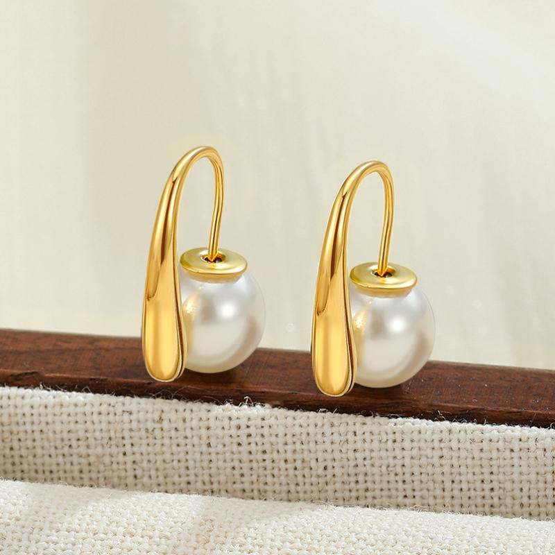 Two in One Golden Metal Imitation Pearl Stud Earrings for Women Geometry Simple Fashion Sweet Personality Jewelry Gift