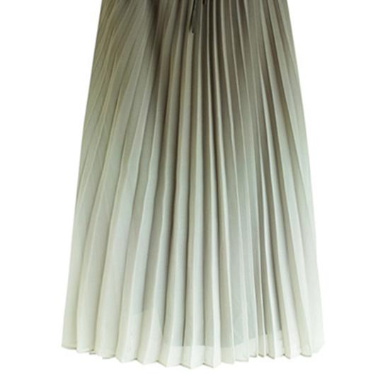Stand Collar V-neck Flying Sleeve Elastic Waist Drawstring Summer Dress Gradient Color Pleated