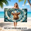 Highland Cow Theme Quick Dry Beach Towel Custom Name Text Print Large Sand Resistant Towel Beach Vacation