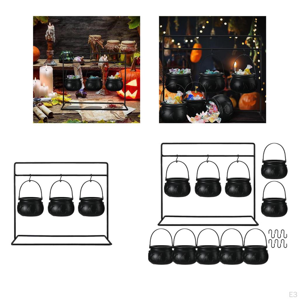 Halloween Candy Bowls Black Witches Serving Witch Cauldrons Flames Pattern Scene Props