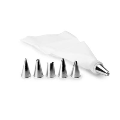 Decoration Set - IBILI - 760700 - 6 Nickel-Plated Piping Tips - 25 Cm Plastic Piping Bag - Adapter Included