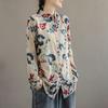 Fashion Women Long Sleeved Shirt Floral Printed Cotton Linen Loose Slimming Retro Artistic Hong Kong Style Trendy Collar Spring Autumn