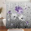 Rustic Farmhouse Blue Floral Shower Curtain, Farm Daisy Flowers and Butterfly Shower Curtain for Bathroom,   Boho Shower Curtain