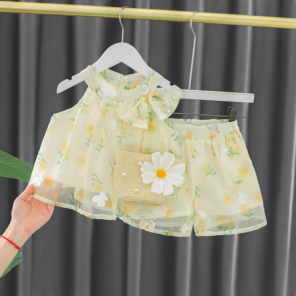 Stilvolles ärmelloses Gänseblümchen-Weste- und Shorts-Set für Baby-Mädchen Sommerbekleidung aus weicher Baumwolle