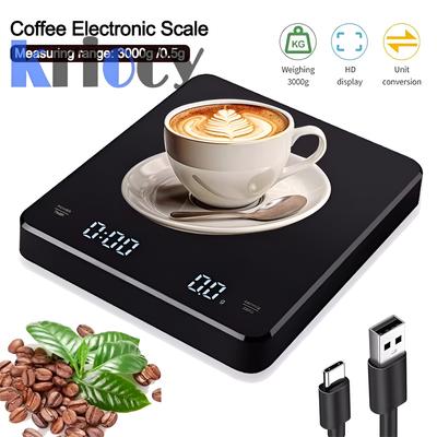 Digitale Küchen-Kaffeewaage Hohe Präzision Wiederaufladbar Haushalts-Elektronenwaage mit Timer Edelstahl Intelligente Gramm-Gewichtswaage