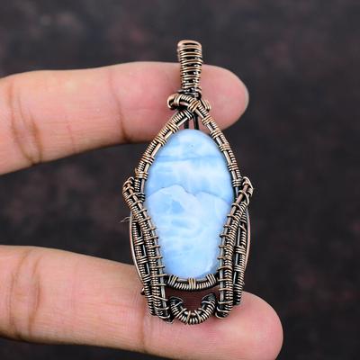 Owyhee Blue Opal Pendant Copper Wire Wrapped Pendant Antique Pendant Wire Wrap Gemstone Jewelry Handmade Pendant Copper Jewelry Wedding Gift