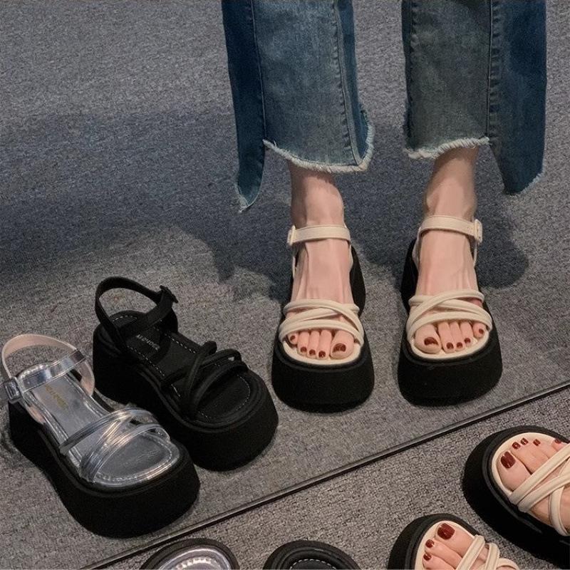 High-heeled sandals women's 2025 summer new thick-soled heightening fashionable versatile skirt Roman temperament sandals open-toe